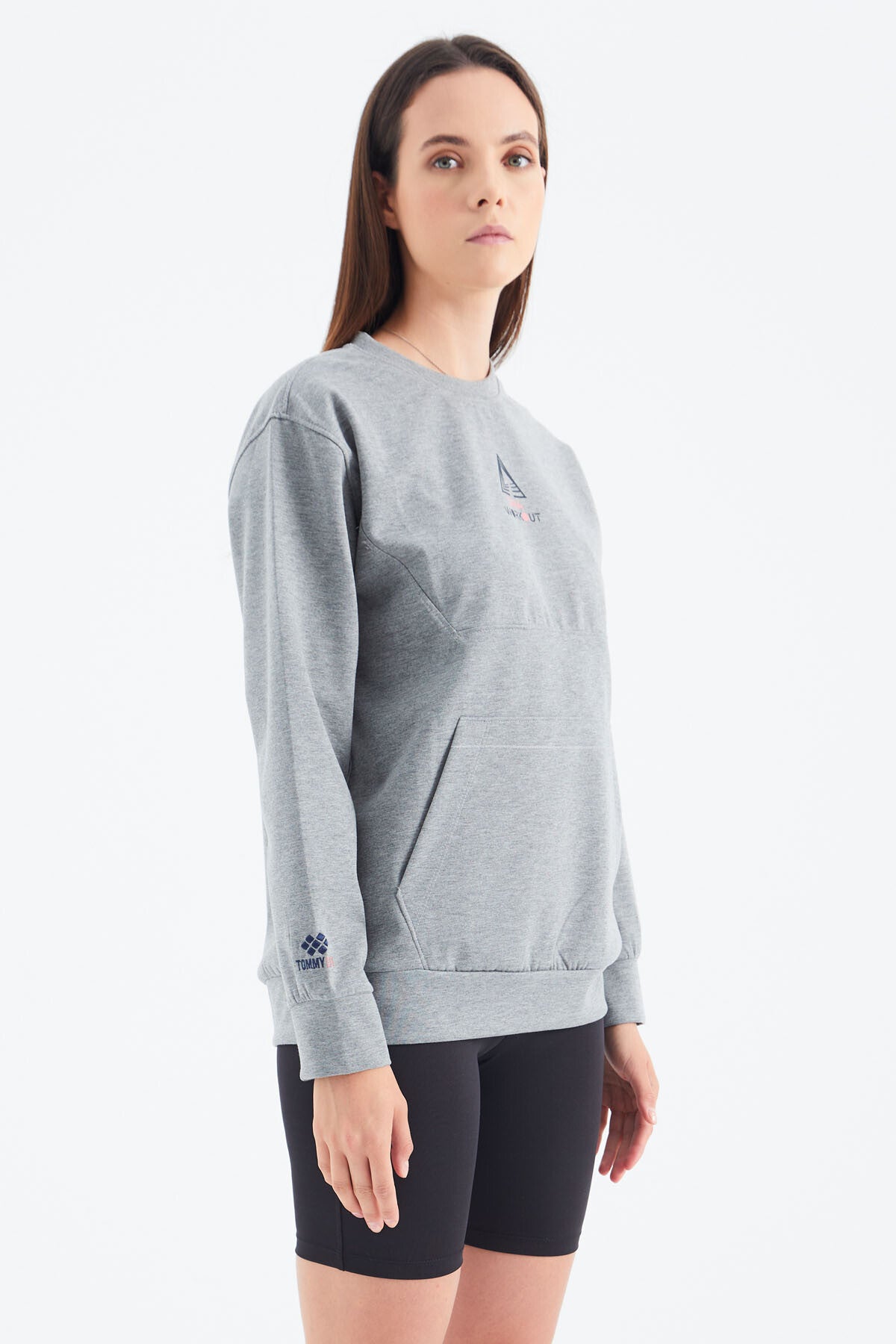 Grey Melange O Neck Detailed Oversize Women's Sweatshirt - 97276