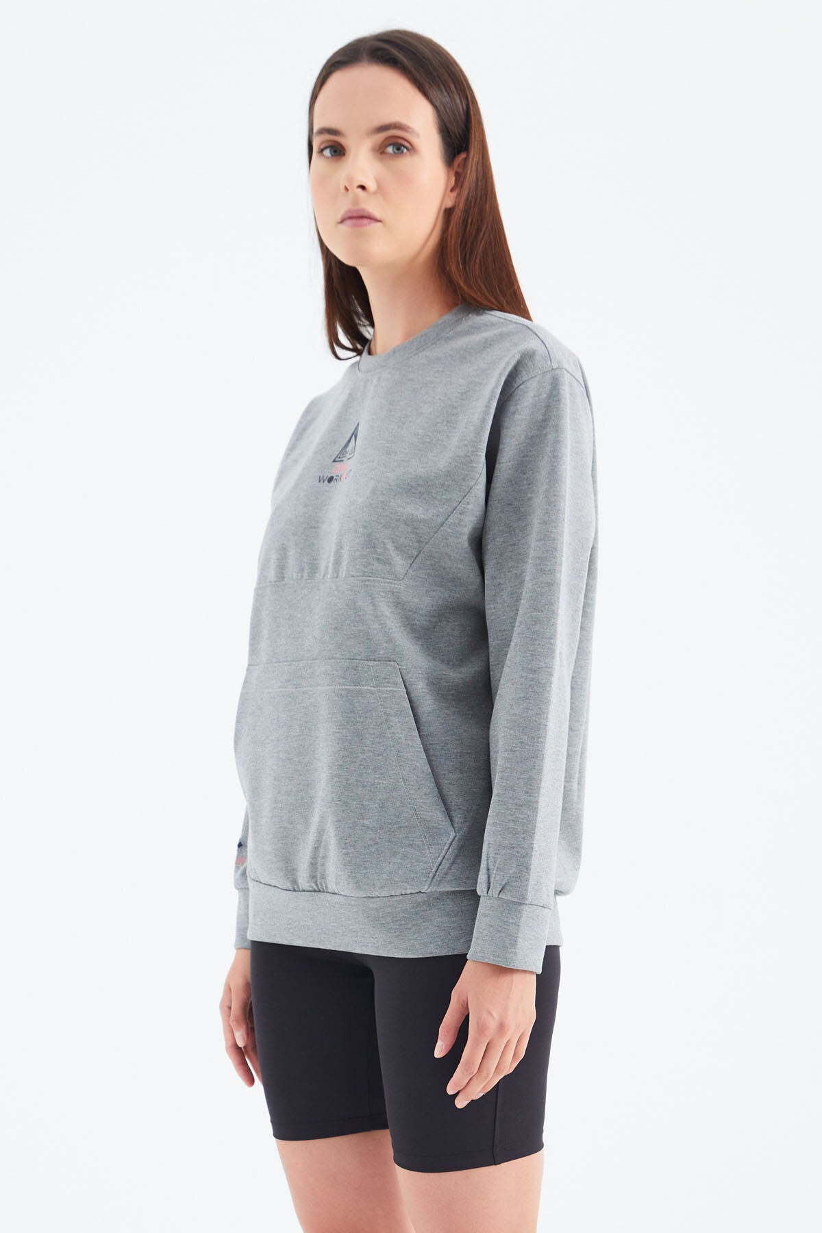 Grey Melange O Neck Detailed Oversize Women's Sweatshirt - 97276