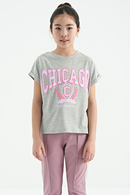 Grey Melange O Neck Drop Shoulder Relaxed Fit Short Sleeve Girls T-Shirt - 75128