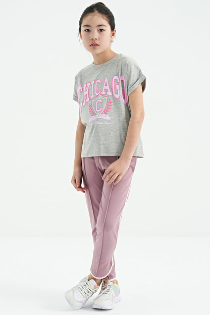 Grey Melange O Neck Drop Shoulder Relaxed Fit Short Sleeve Girls T-Shirt - 75128