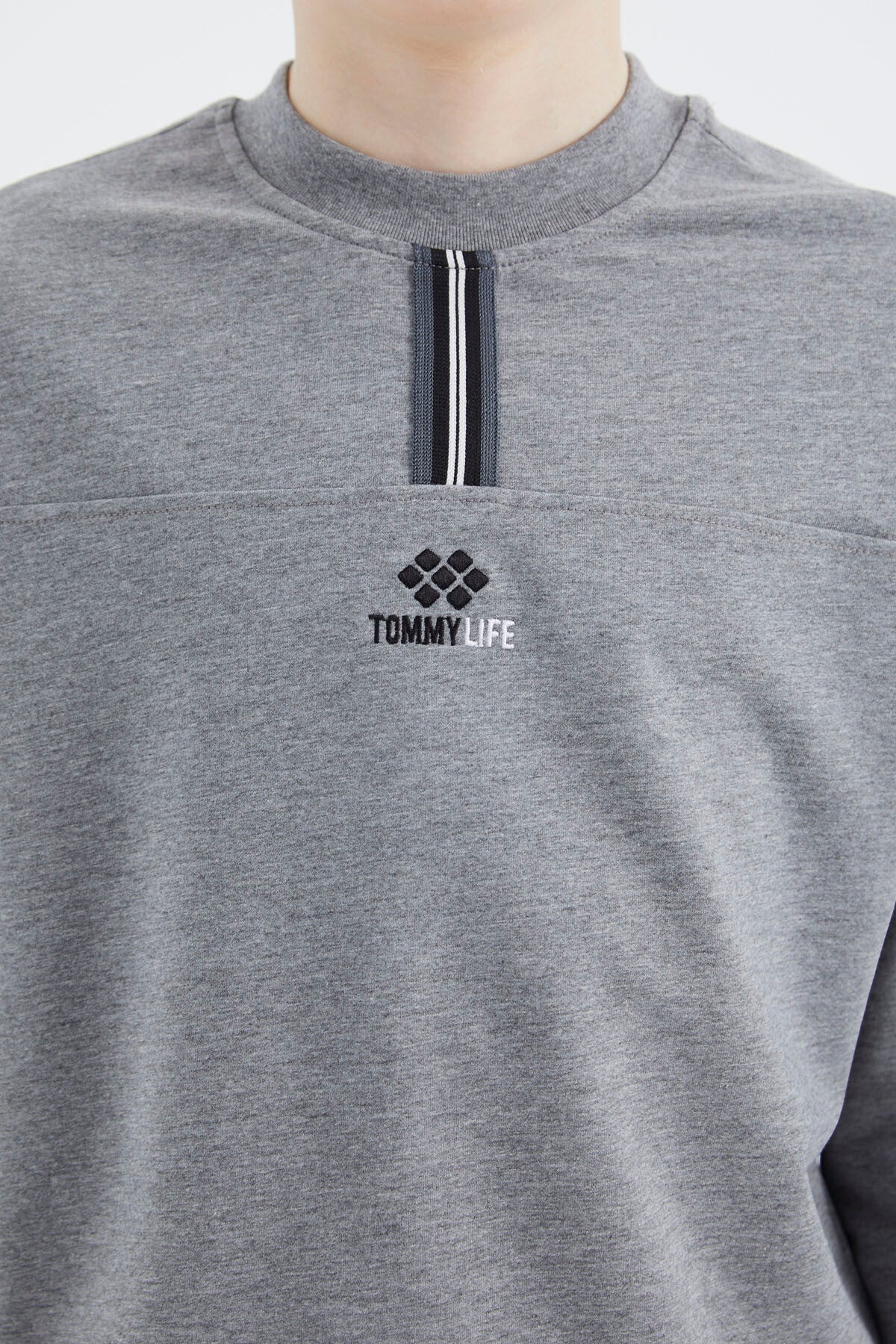 Grey Melange Round Neck Boys' Sweatshirt - 11178
