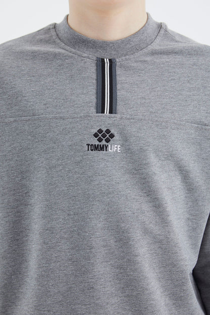 Grey Melange Round Neck Boys' Sweatshirt - 11178