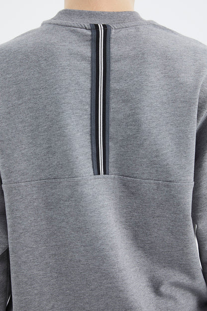 Grey Melange Round Neck Boys' Sweatshirt - 11178