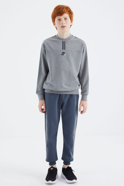 Grey Melange Round Neck Boys' Sweatshirt - 11178