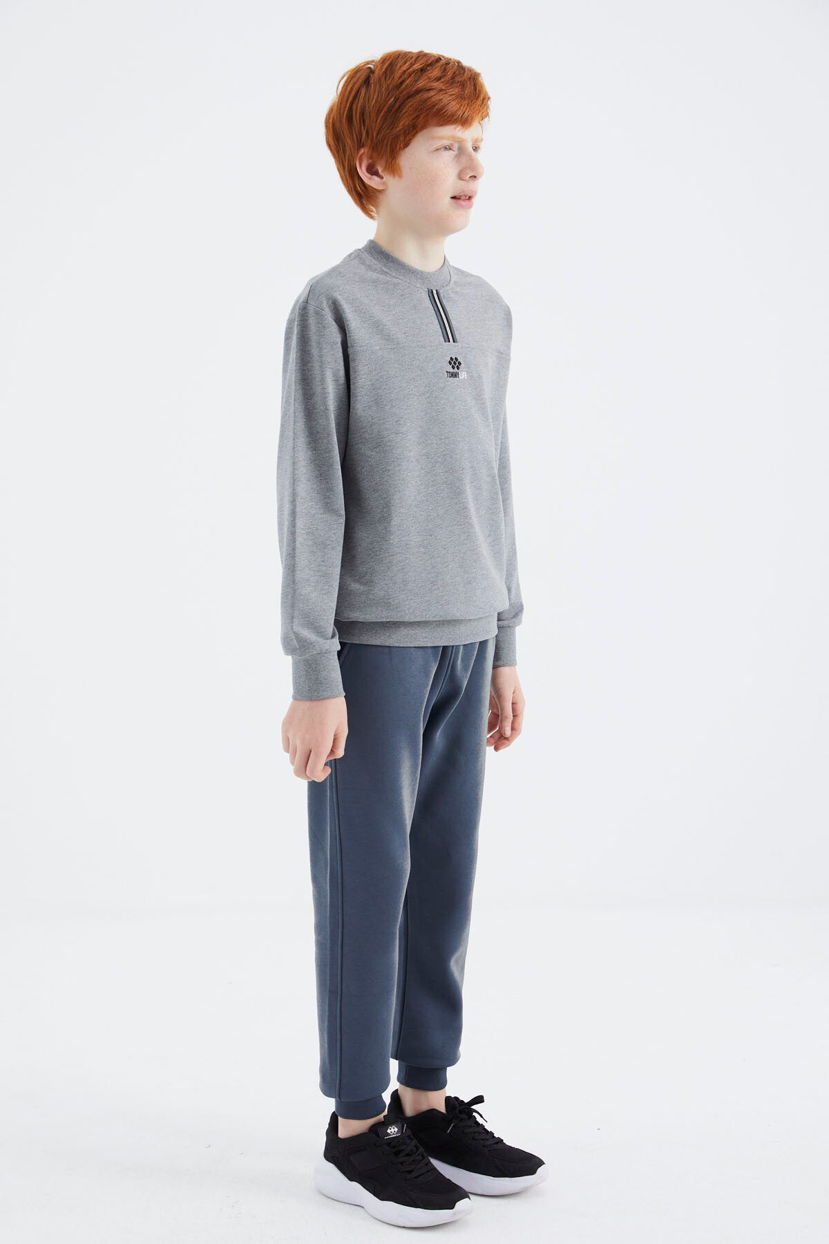 Grey Melange Round Neck Boys' Sweatshirt - 11178