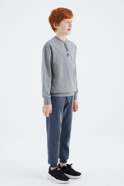 Grey Melange Round Neck Boys' Sweatshirt - 11178