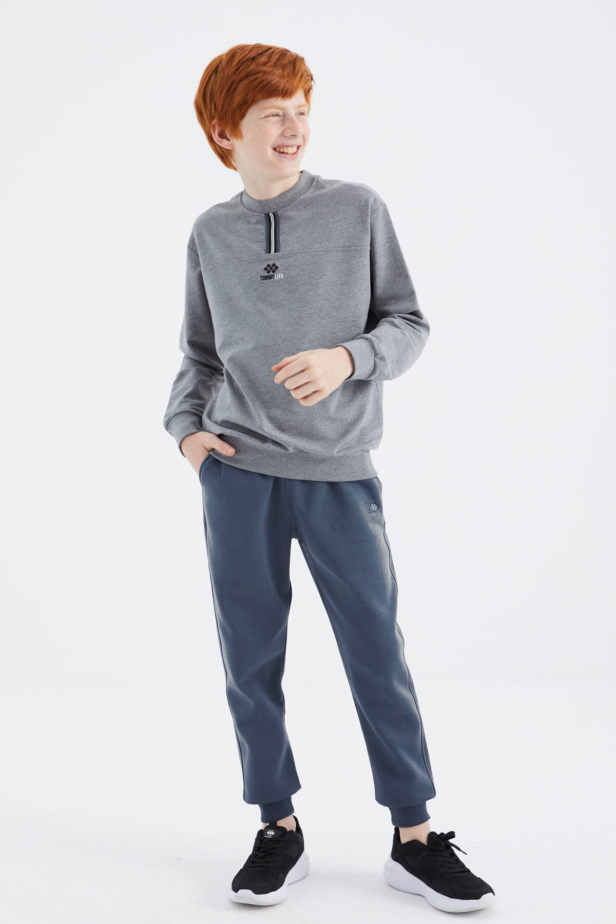 Grey Melange Round Neck Boys' Sweatshirt - 11178