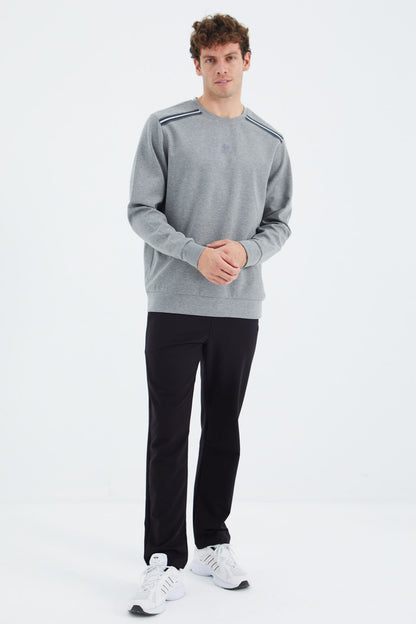Grey Melange Round Neck Ribbed Shoulder Detailed Relax Fit Men's Sweatshirt - 88279