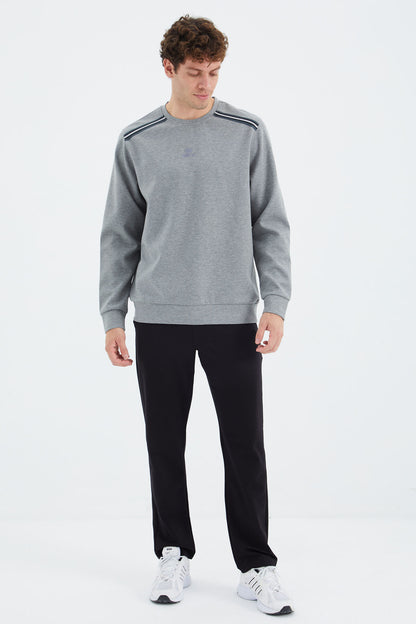 Grey Melange Round Neck Ribbed Shoulder Detailed Relax Fit Men's Sweatshirt - 88279