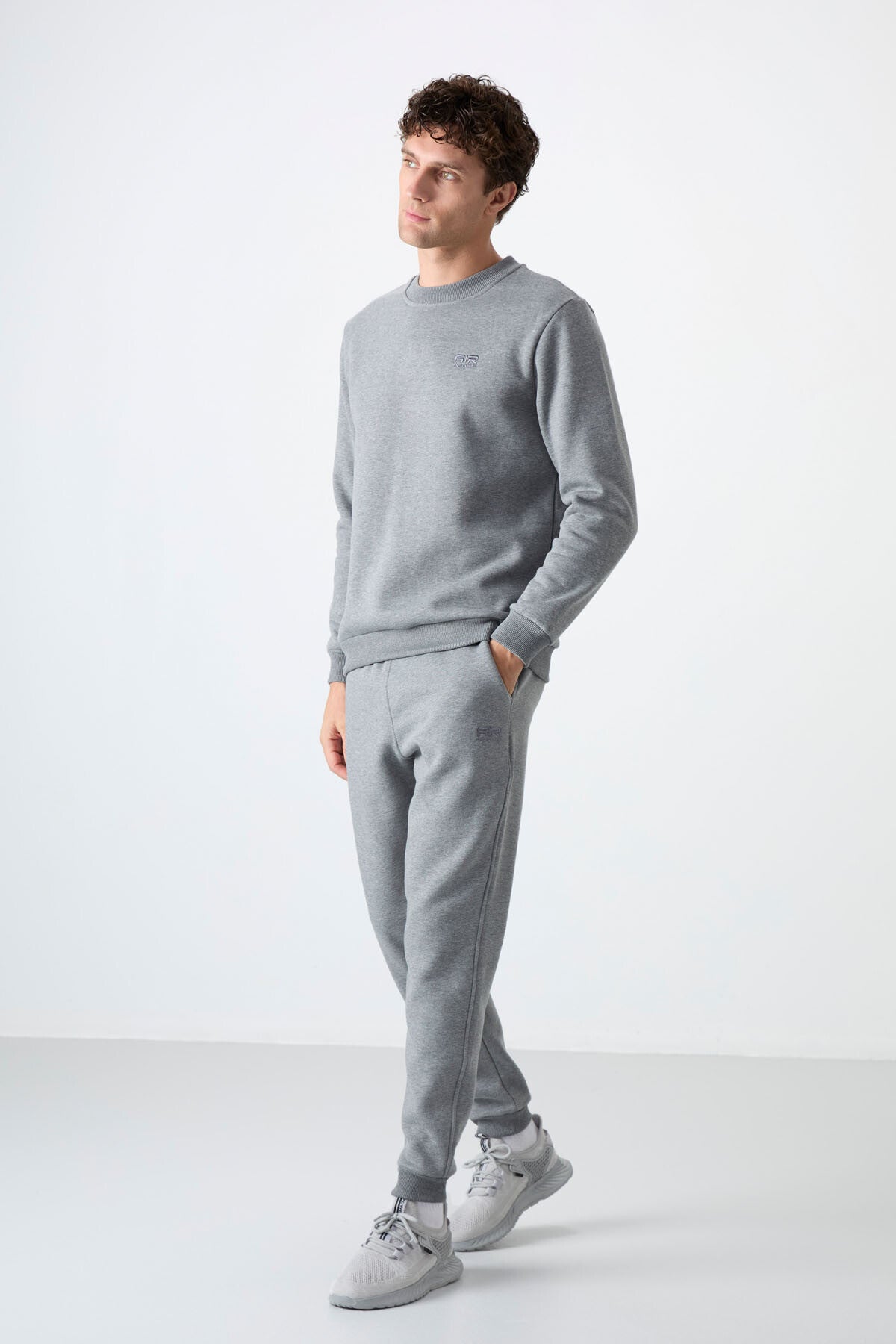 Andy Grey Melange Hooded Men's Tracksuit Set - 85190