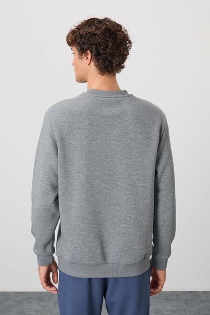 Omar Grey Melange Sherpa Lined Men's Sweatshirt - 88137
