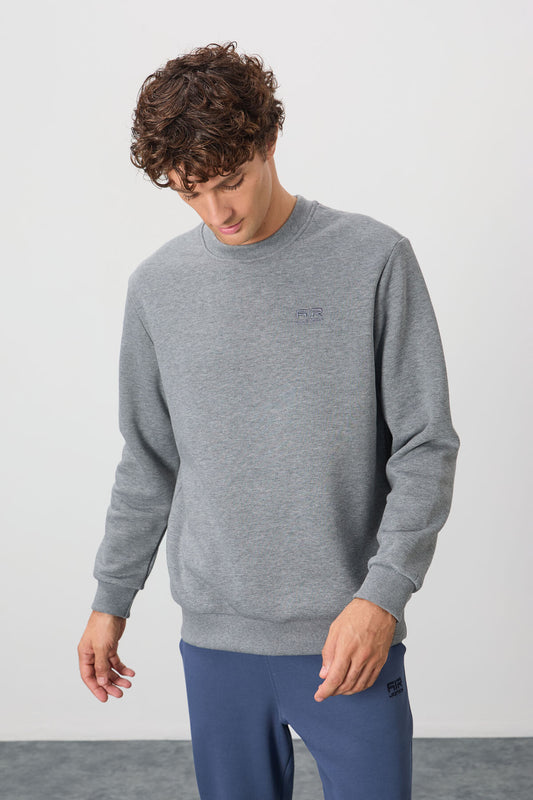 Omar Grey Melange Sherpa Lined Men's Sweatshirt - 88137