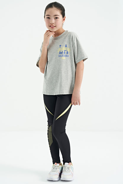 Grey Melange Print Round Neck Oversize Short Sleeve Girls' T-Shirt - 75127