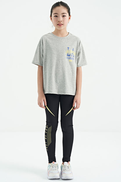 Grey Melange Print Round Neck Oversize Short Sleeve Girls' T-Shirt - 75127