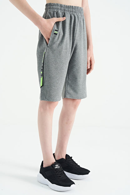 Grey Melange Front Back Embroidered Detailed Laced Standard Fit Boys Shorts - 11123