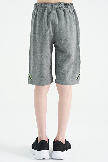 Grey Melange Front Back Embroidered Detailed Laced Standard Fit Boys Shorts - 11123