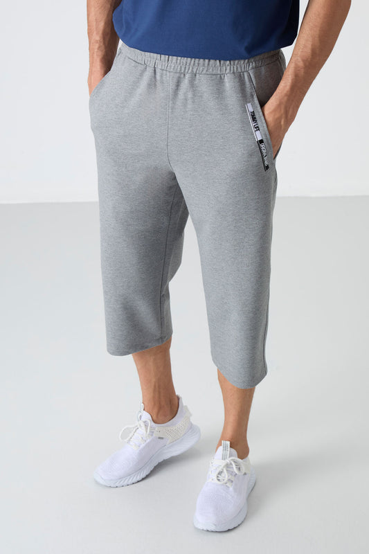 Grey Melange Front Pocket Detailed Standard Fit Classic Hem Men's Capri - 83092