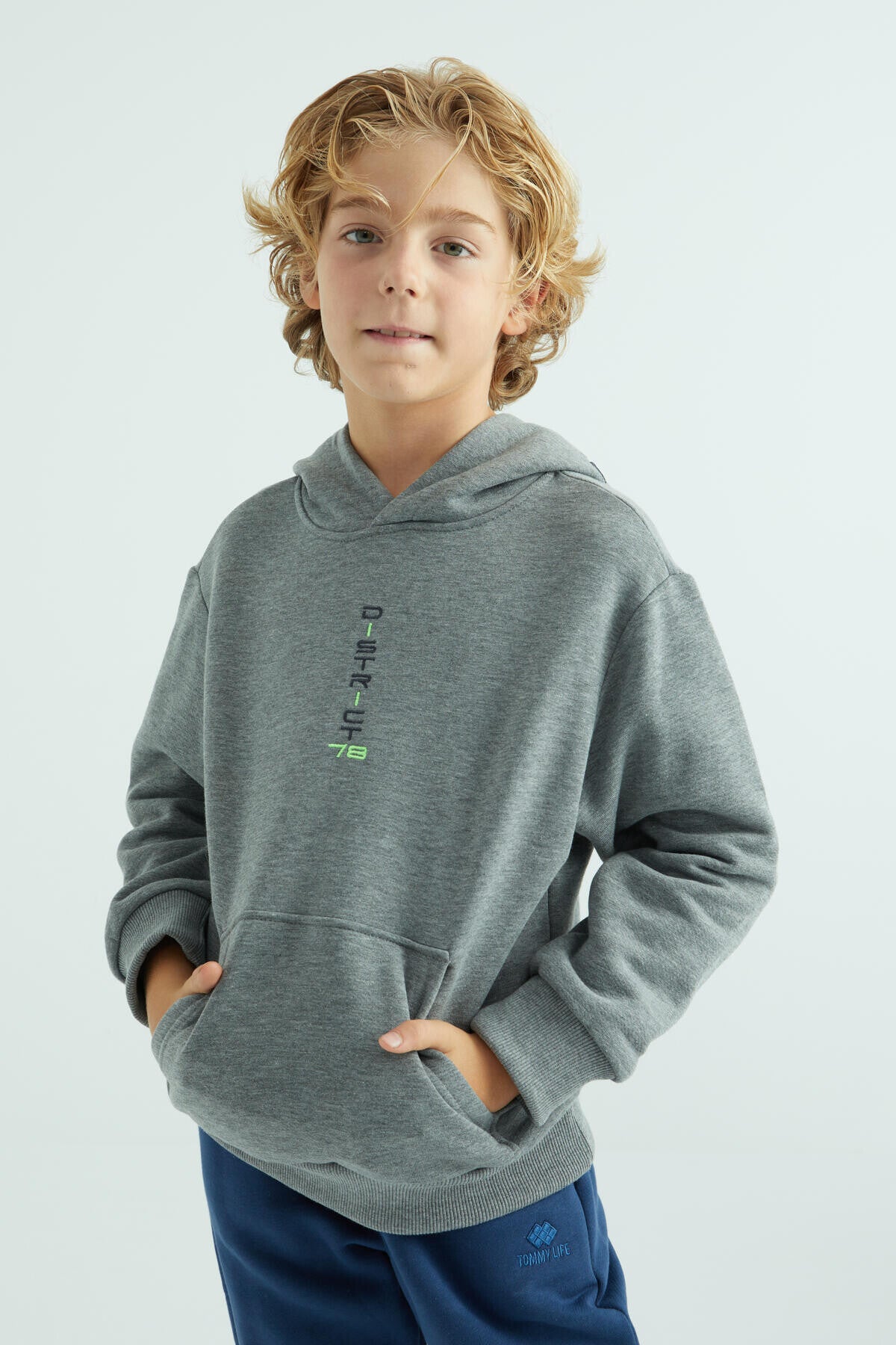 Grey Melange Front and Hooded Detailed Standard Cut Boys Sweatshirt - 11037