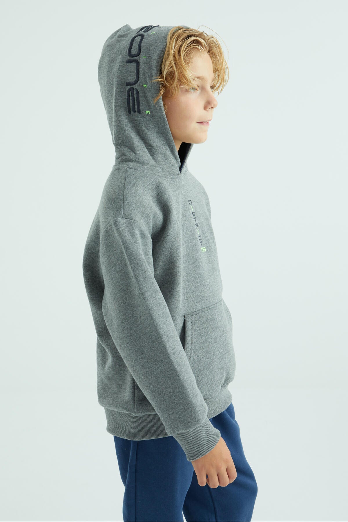 Grey Melange Front and Hooded Detailed Standard Cut Boys Sweatshirt - 11037