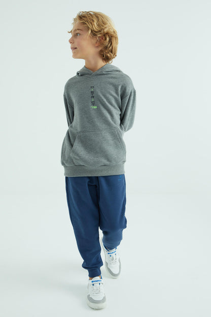 Grey Melange Front and Hooded Detailed Standard Cut Boys Sweatshirt - 11037