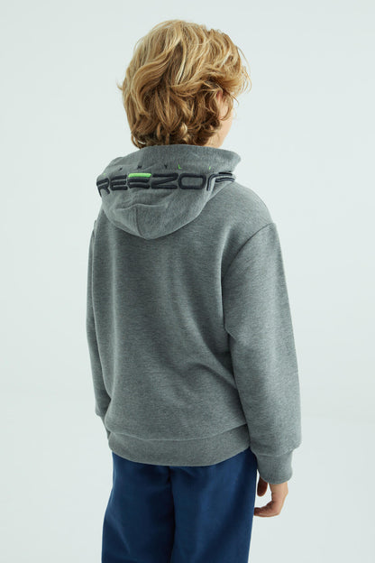 Grey Melange Front and Hooded Detailed Standard Cut Boys Sweatshirt - 11037