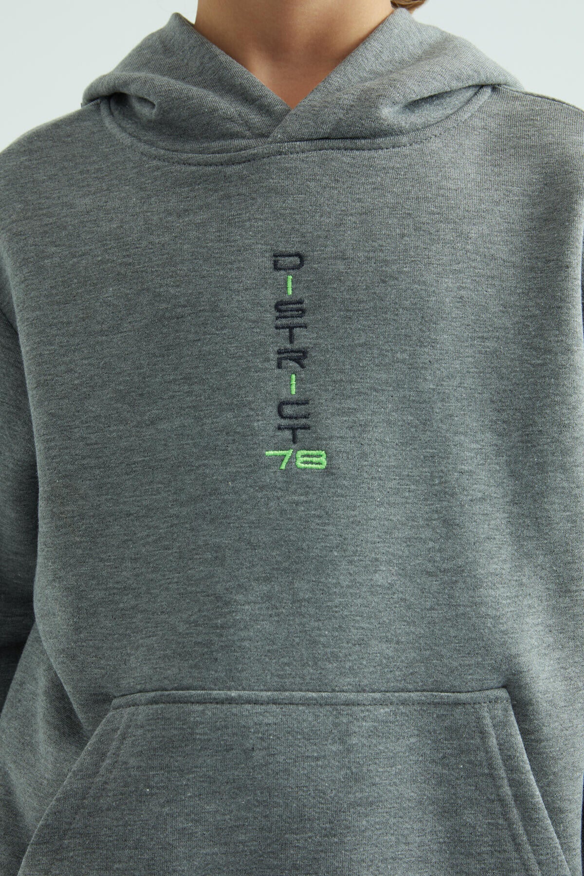 Grey Melange Front and Hooded Detailed Standard Cut Boys Sweatshirt - 11037