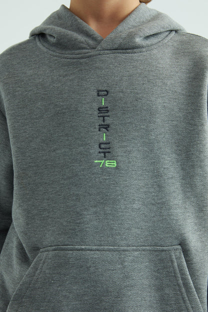 Grey Melange Front and Hooded Detailed Standard Cut Boys Sweatshirt - 11037