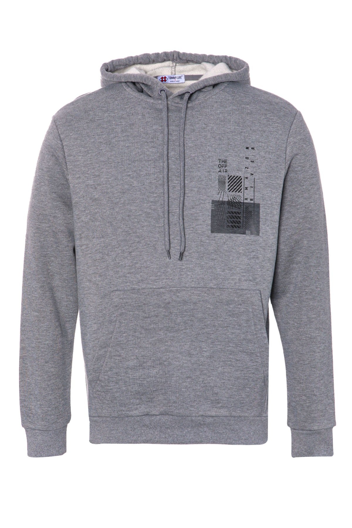 Grey Melange Front and Back Print Comfortable Fit Men's Hooded Sweatshirt - 88017