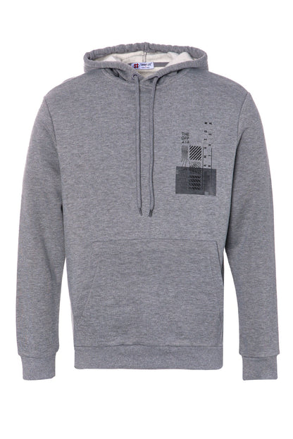 Grey Melange Front and Back Print Comfortable Fit Men's Hooded Sweatshirt - 88017