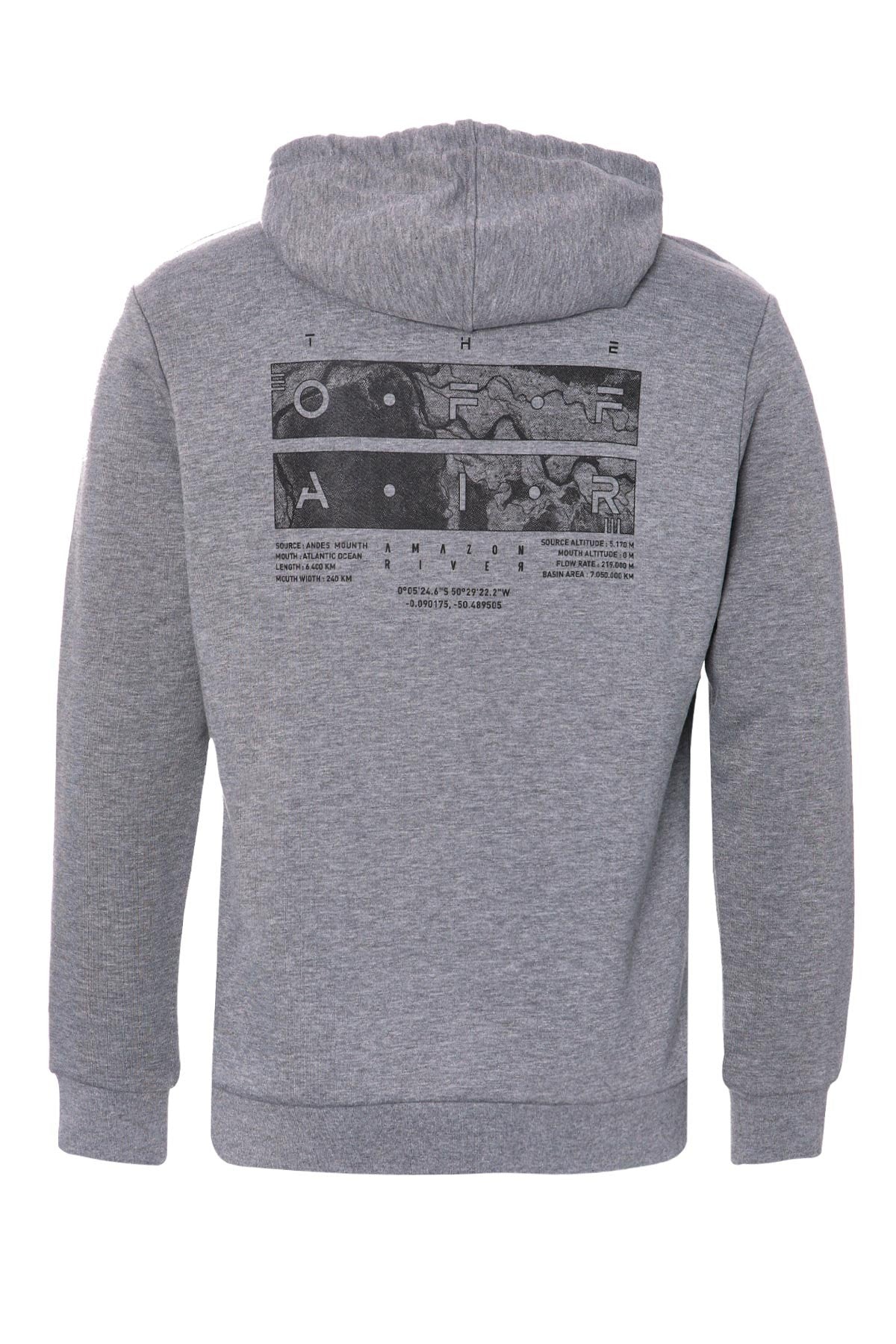 Grey Melange Front and Back Print Comfortable Fit Men's Hooded Sweatshirt - 88017