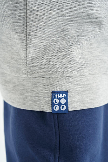 Grey Melange Round Neck Embroidered Oversize Boys' T-Shirt - 11147