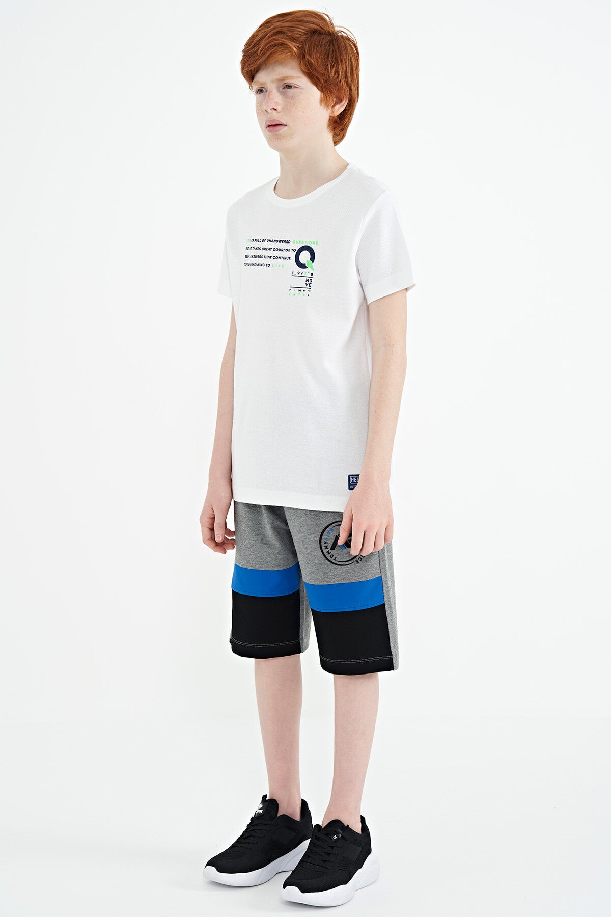 Gray Melange Printed Lace Embroidered Detailed Standard Pattern Boys Shorts - 11129