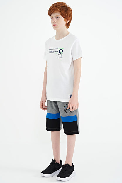 Gray Melange Printed Lace Embroidered Detailed Standard Pattern Boys Shorts - 11129
