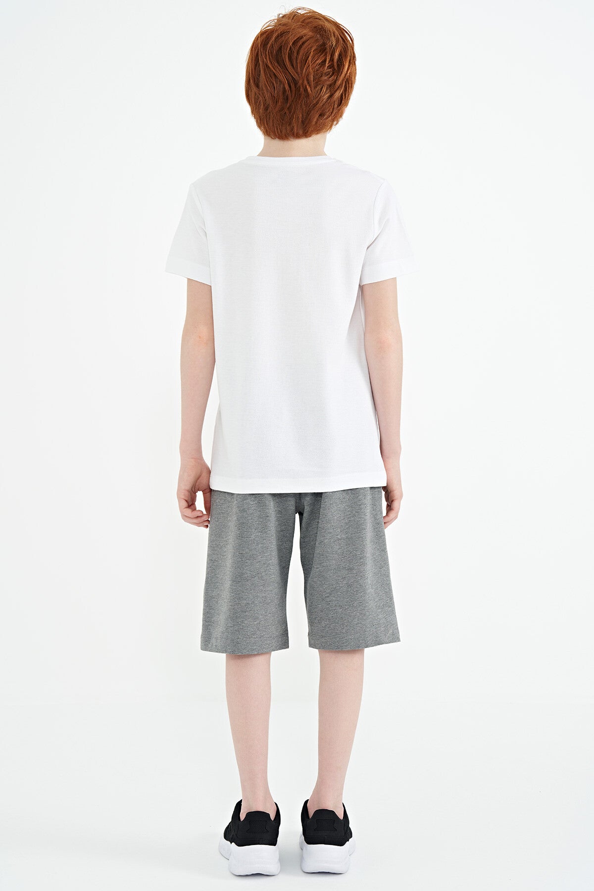 Gray Melange Printed Lace Embroidered Detailed Standard Pattern Boys Shorts - 11129