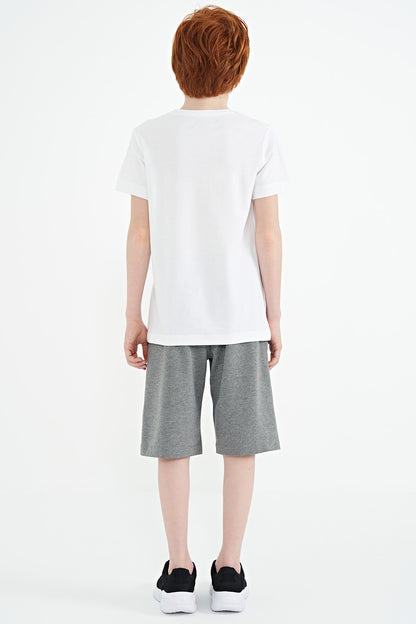 Gray Melange Printed Lace Embroidered Detailed Standard Pattern Boys Shorts - 11129