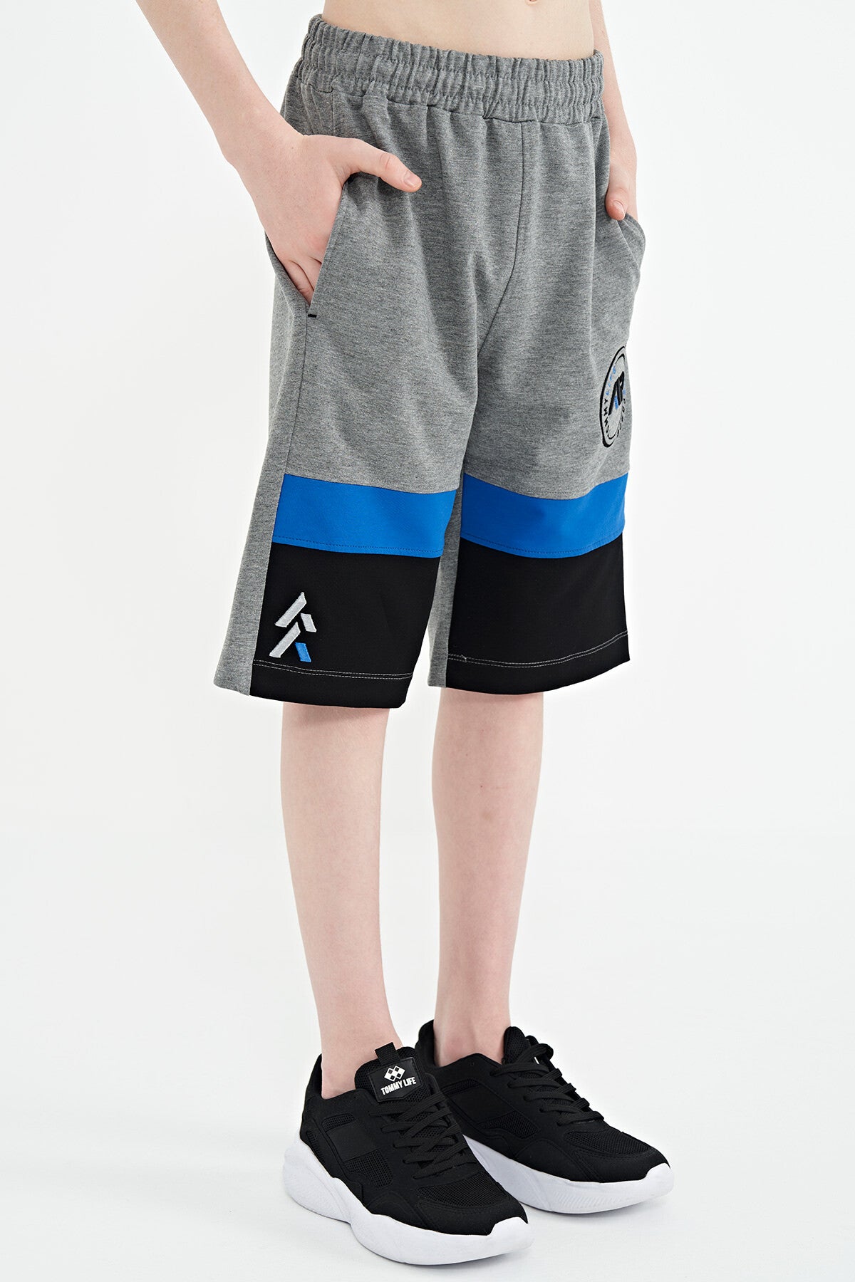 Gray Melange Printed Lace Embroidered Detailed Standard Pattern Boys Shorts - 11129