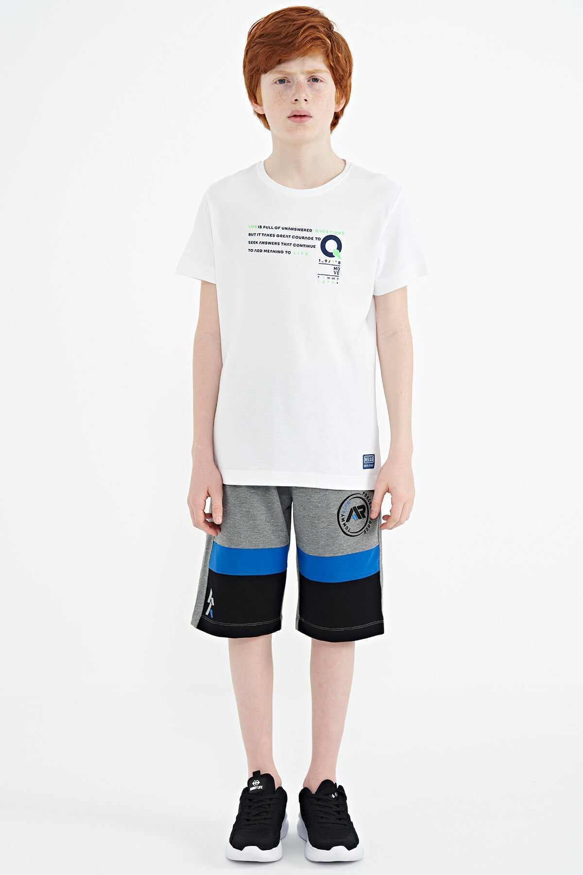Gray Melange Printed Lace Embroidered Detailed Standard Pattern Boys Shorts - 11129
