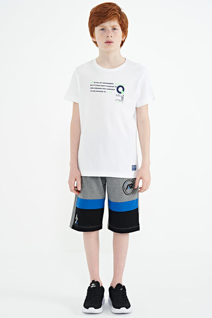 Gray Melange Printed Lace Embroidered Detailed Standard Pattern Boys Shorts - 11129
