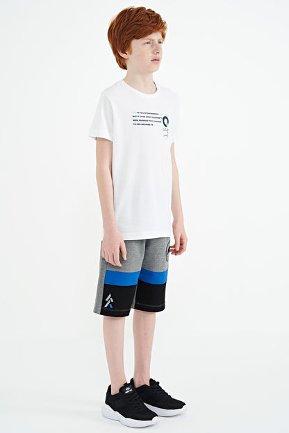 Gray Melange Printed Lace Embroidered Detailed Standard Pattern Boys Shorts - 11129