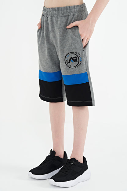 Gray Melange Printed Lace Embroidered Detailed Standard Pattern Boys Shorts - 11129