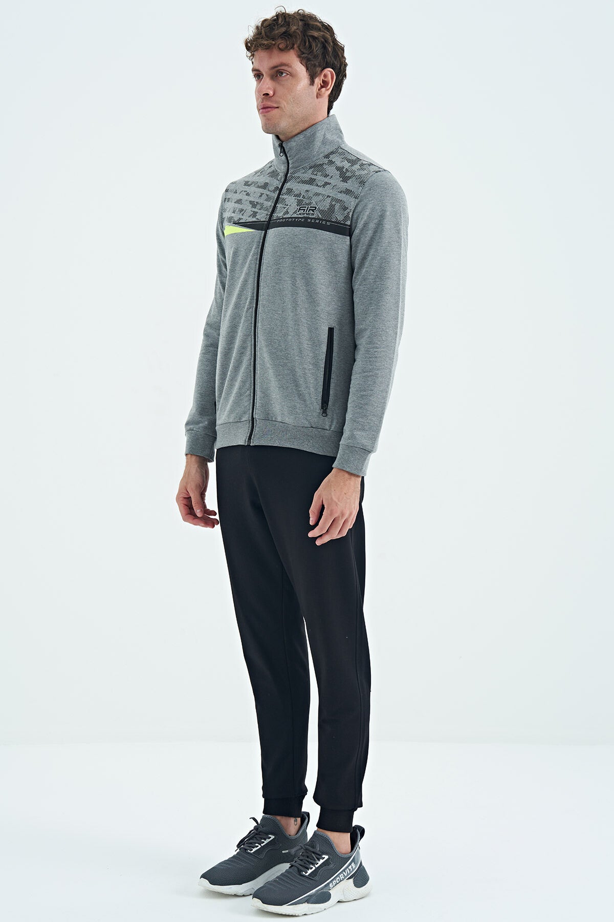 Harry Grey Melange - Black Standard Fit Men's Tracksuit Set - 85197