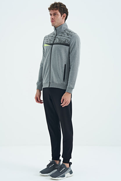 Harry Grey Melange - Black Standard Fit Men's Tracksuit Set - 85197