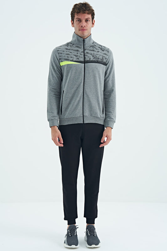 Harry Grey Melange - Black Standard Fit Men's Tracksuit Set - 85197