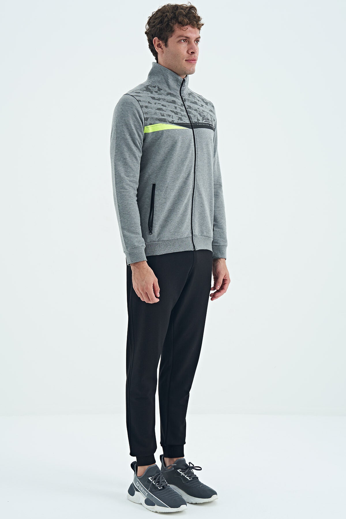 Harry Grey Melange - Black Standard Fit Men's Tracksuit Set - 85197