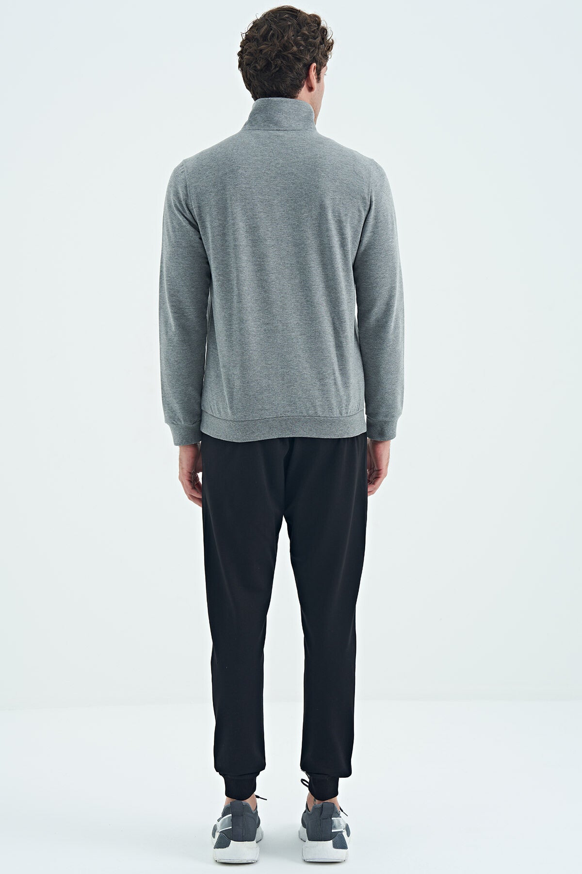 Harry Grey Melange - Black Standard Fit Men's Tracksuit Set - 85197