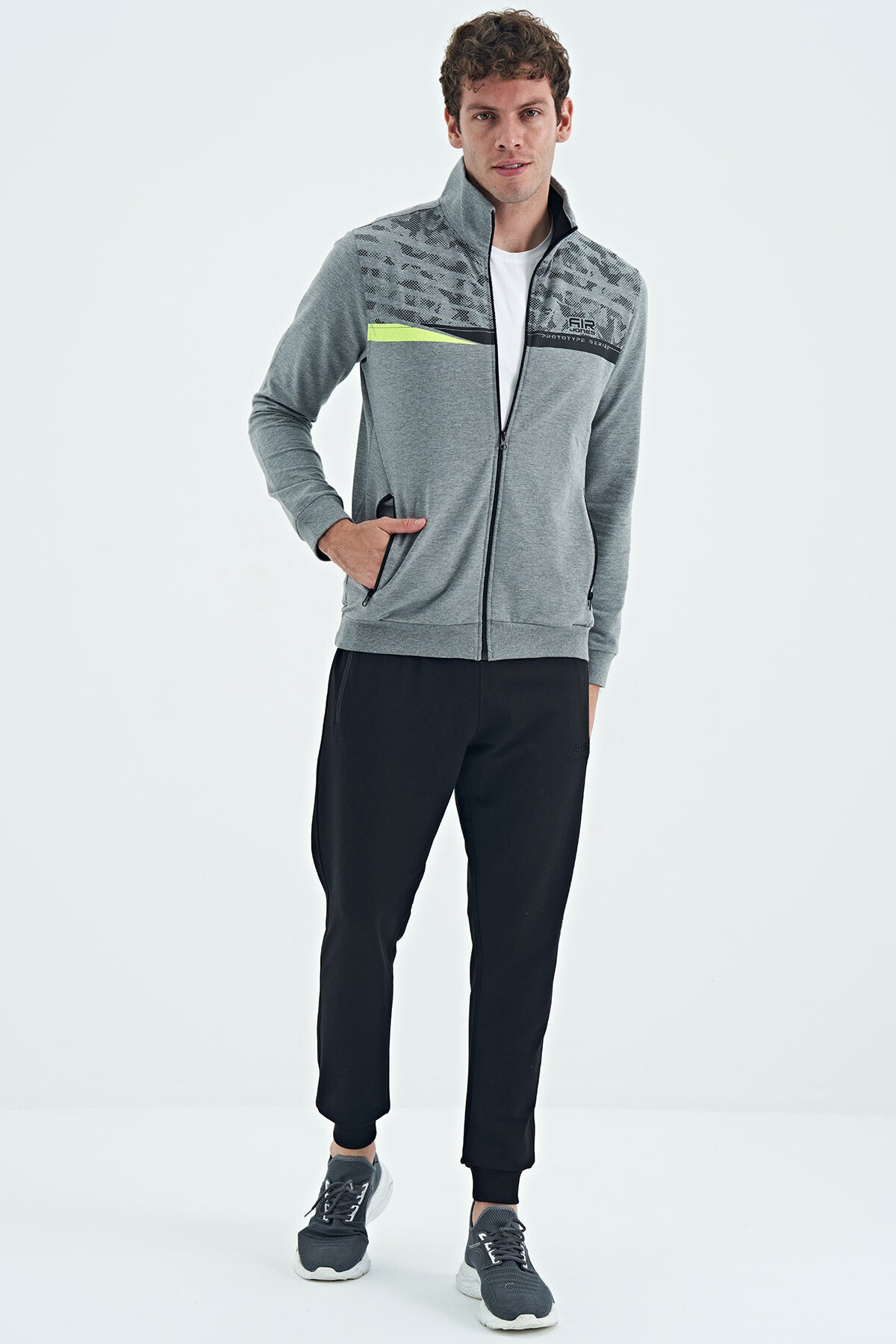 Harry Grey Melange - Black Standard Fit Men's Tracksuit Set - 85197