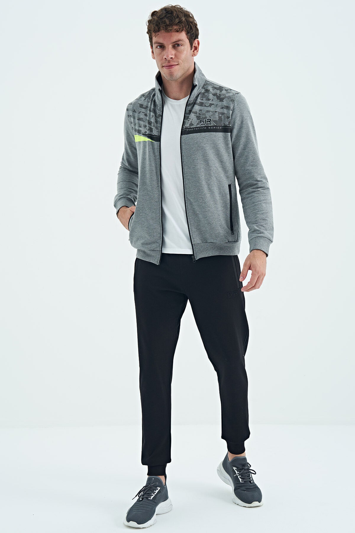 Harry Grey Melange - Black Standard Fit Men's Tracksuit Set - 85197