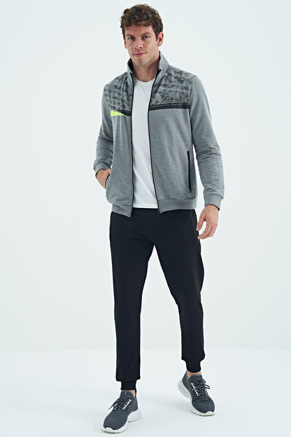 Harry Grey Melange - Black Standard Fit Men's Tracksuit Set - 85197