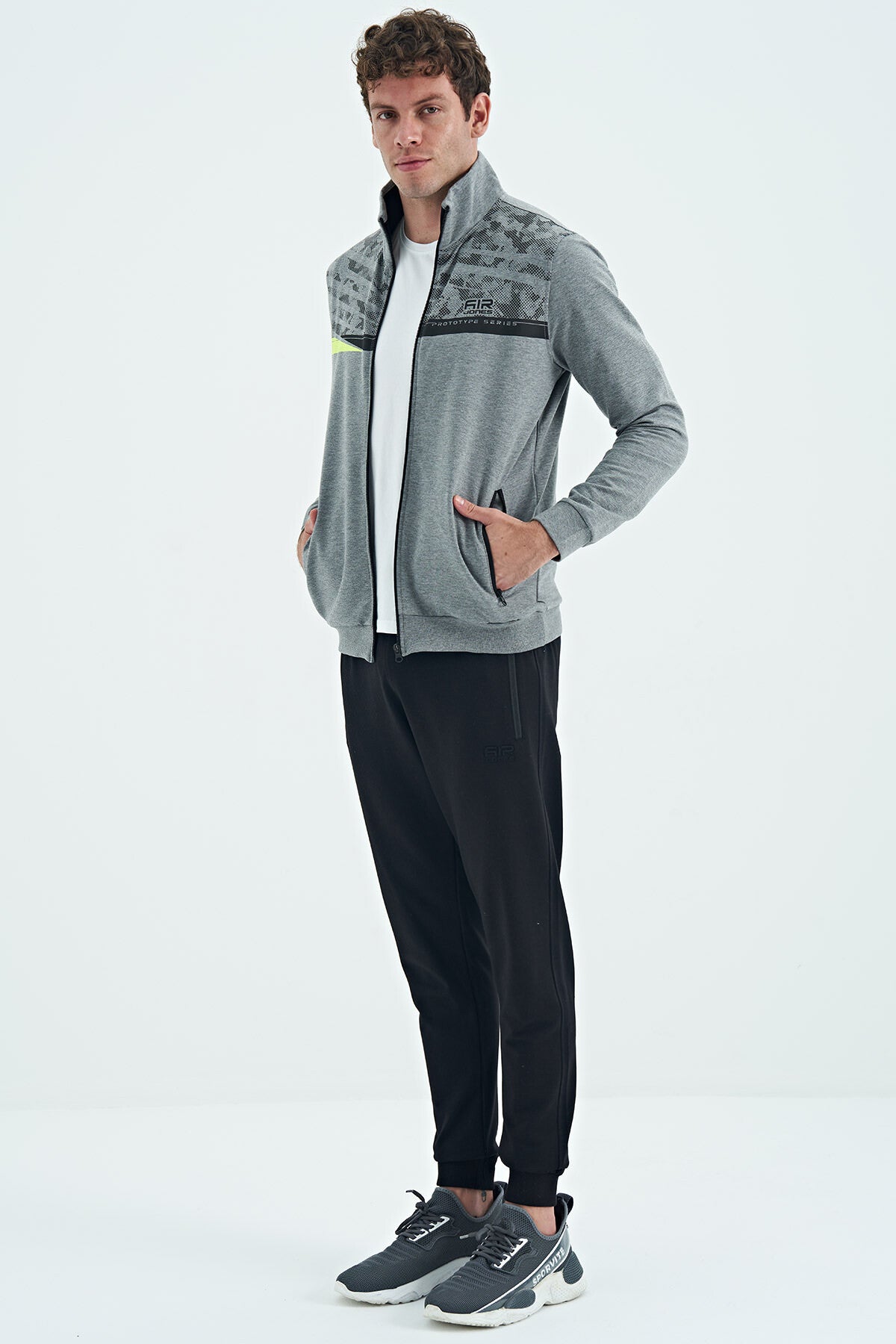 Harry Grey Melange - Black Standard Fit Men's Tracksuit Set - 85197