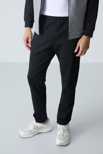 Grey Melange - Black  
Stand Collar Two-Tone Comfort Fit Classic Hem Men's Tracksuit Set - 85113